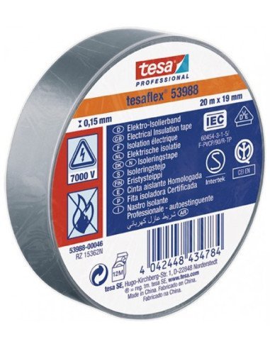 TESA 53988 Insulating Tape - 19mm x 20m roll grey silver