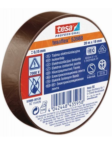TESA 53988 Insulating Tape - 19mm x 20m roll brown