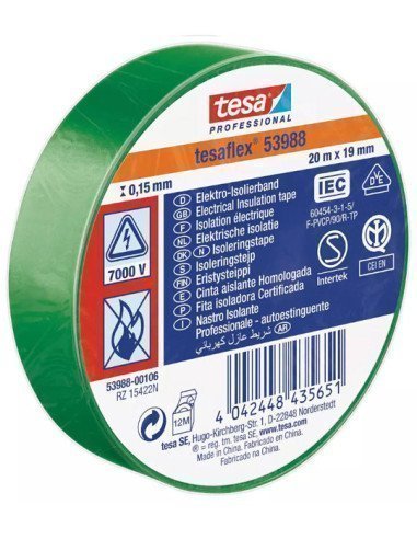 TESA 53988 Insulating Tape - 19mm x 20m roll green