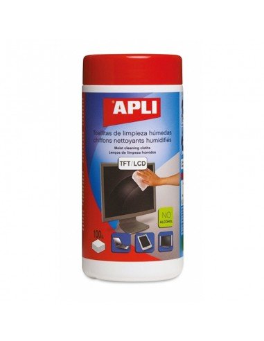 Toallitas limpieza pantallas sin Alcohol APLI - 100 ud.