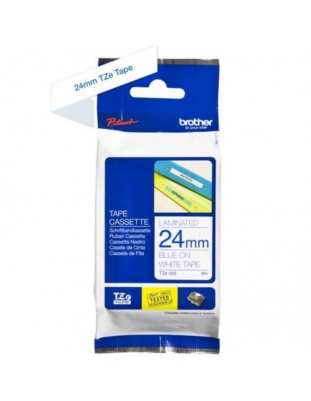 Cartucho BROTHER TZe-253 Azul sobre Blanco - 24mm x 8m